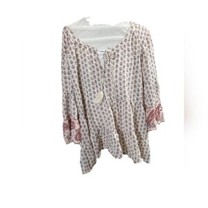 American Eagle Outfitters Cream and Red Boho Top